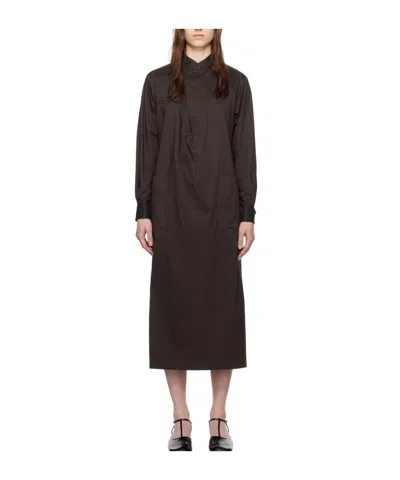 Issey Miyake Band-collar Midi Shirtdress In Black