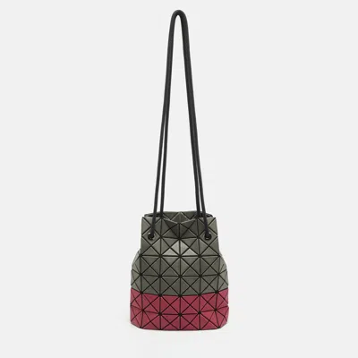 Pre-owned Issey Miyake Baobao Grey/burgundy Pu Leather And Mesh Nylon Bucket Bag In Gray