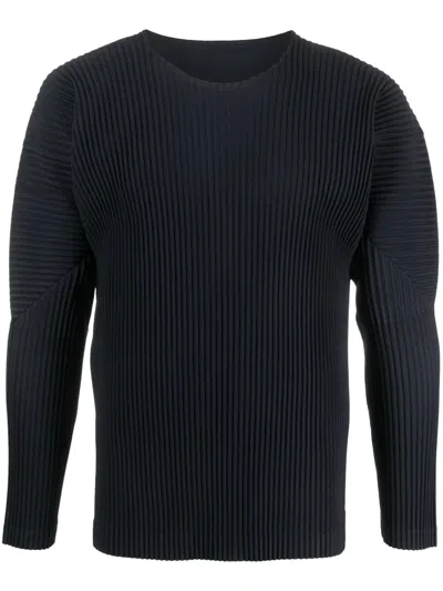 Issey Miyake Basic Panelled Pleated Sweatshirt In Blue