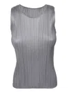 Issey Miyake Womens Grey Basic Sleeveless Pleated Knitted Jersey Top In Grey