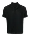 Issey Miyake Pleated Black Polo Shirt With Boxy Silhouette In Black