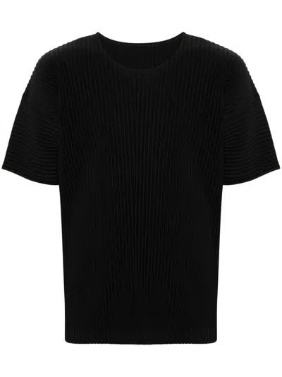 Issey Miyake Basic 细褶圆领t恤 In Black