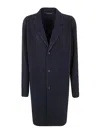 Issey Miyake Longline Notch Lapel Ribbed Coat In Blue