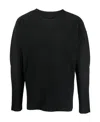 Issey Miyake Ns Black Pleated Long Sleeves Regular-fit Knitted T-shirt