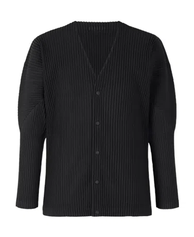 Issey Miyake Basics Panelled Plissé Cardigan In Black
