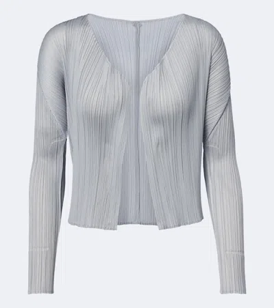 Issey Miyake Basics Pleated Cardigan In Grey