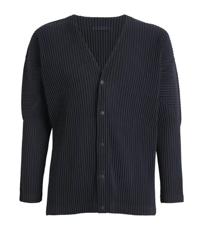Issey Miyake Basics Pleated Cardigan In Navy