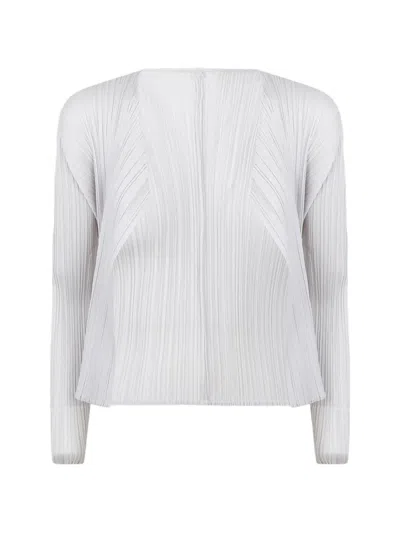 Issey Miyake Basics Pleated Cardigan In White