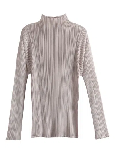 Issey Miyake Basics Pleated High-neck Top In Gray