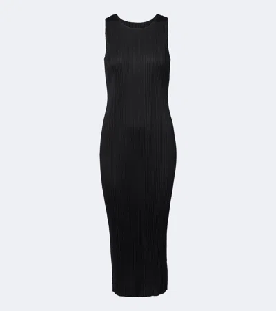 Issey Miyake Basics Pleated Midi Dress In Black