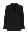 Issey Miyake Textured Pleated Lapel Jacket In Black