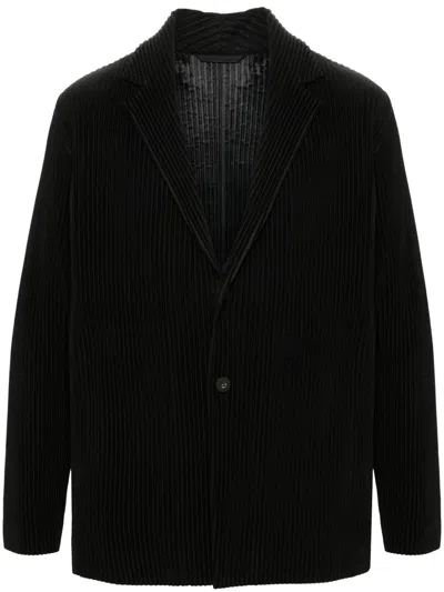 Issey Miyake Tailored Polyester Blazer Featuring Pleated Texture In Black
