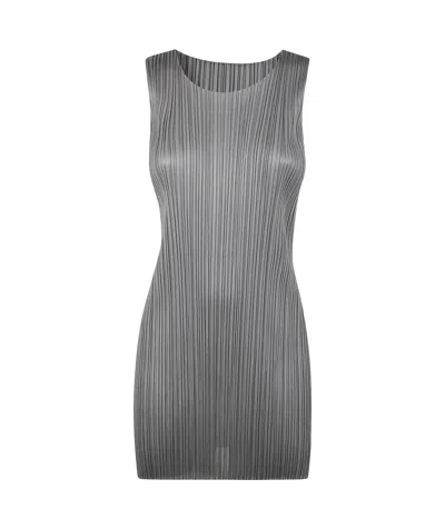 Issey Miyake Basics Sleeves Less Mini Dress In Grey