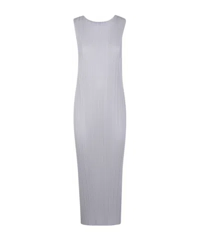 Issey Miyake Basics Sleevesless Midi Dress In Blue