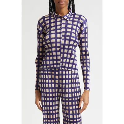 Issey Miyake Basket Print Pleated Cardigan In Blue