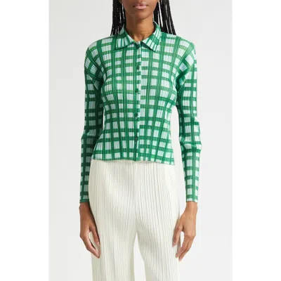 Issey Miyake Basket Print Pleated Cardigan In Green