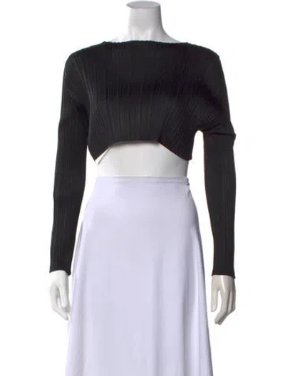 Pre-owned Issey Miyake Bateau Neckline Long Sleeve Crop Top In Black
