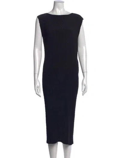 Pre-owned Issey Miyake Bateau Neckline Midi Length Dress In Black