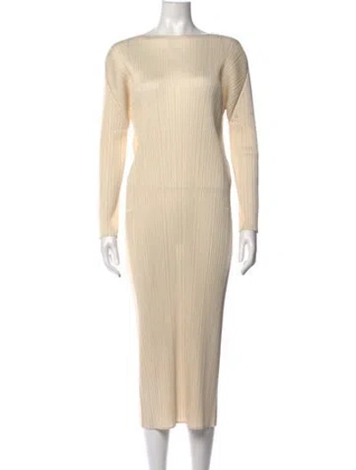 Pre-owned Issey Miyake Bateau Neckline Midi Length Dress In Gold