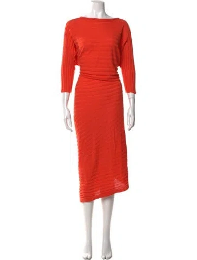 Pre-owned Issey Miyake Bateau Neckline Midi Length Dress In Orange