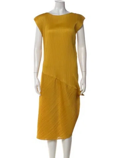 Pre-owned Issey Miyake Bateau Neckline Midi Length Dress W/ Tags In Yellow
