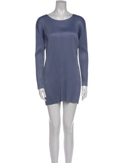Pre-owned Issey Miyake Bateau Neckline Mini Dress In Blue