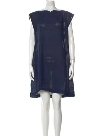 Pre-owned Issey Miyake Bateau Neckline Mini Dress In Blue