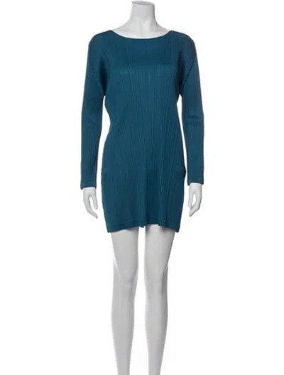 Pre-owned Issey Miyake Bateau Neckline Mini Dress In Blue