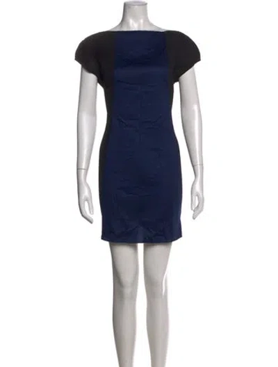 Pre-owned Issey Miyake Bateau Neckline Mini Dress In Blue