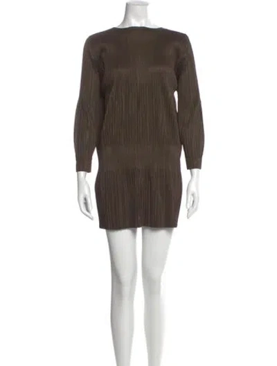 Pre-owned Issey Miyake Bateau Neckline Mini Dress In Brown