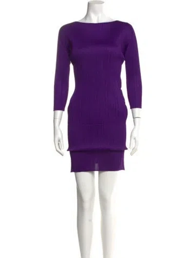 Pre-owned Issey Miyake Bateau Neckline Mini Dress In Purple
