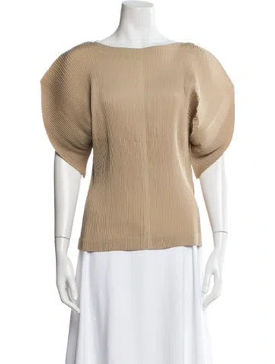 Pre-owned Issey Miyake Bateau Neckline Short Sleeve Top In Neutral