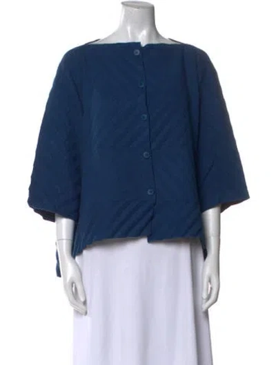 Pre-owned Issey Miyake Bateau Neckline Three-quarter Sleeve Crop Top In Blue