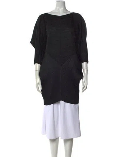 Pre-owned Issey Miyake Bateau Neckline Three-quarter Sleeve Top In Black