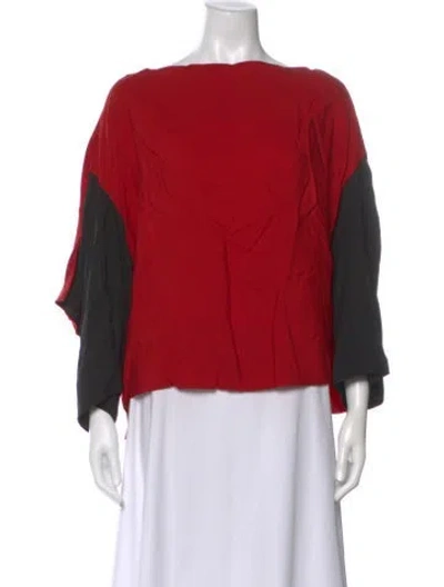 Pre-owned Issey Miyake Bateau Neckline Three-quarter Sleeve Top In Red