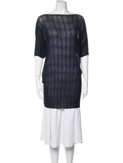 Pre-owned Issey Miyake Bateau Neckline Three-quarter Sleeve Tunic W/ Tags In Blue