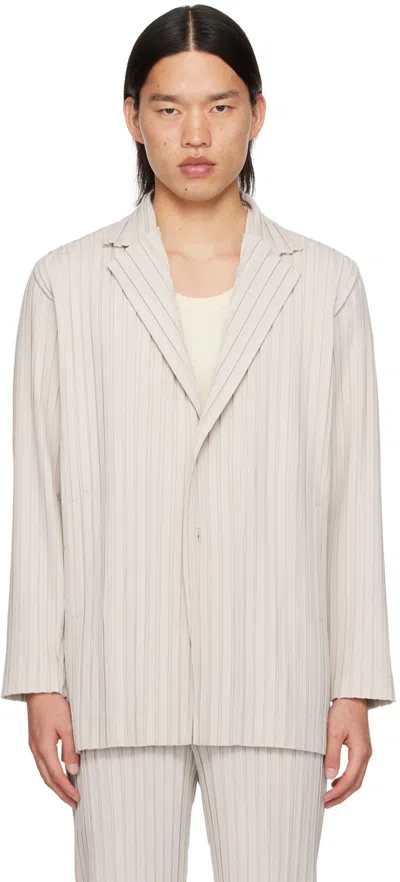 Issey Miyake Beige Box Pleats Ensemble Blazer In 45-shell Beige