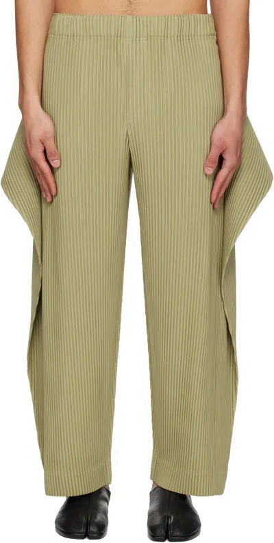 Issey Miyake Beige Cover And Fold Trousers In Green