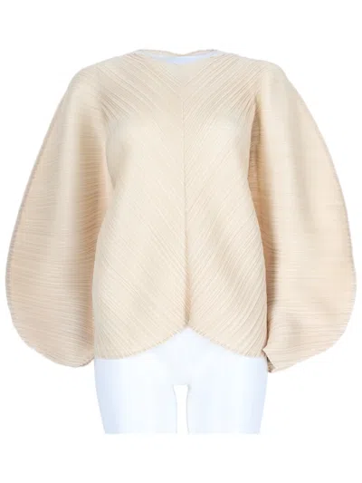 Issey Miyake Beige Pleated Voluminous Sleeve Polyester Blouse In Pink