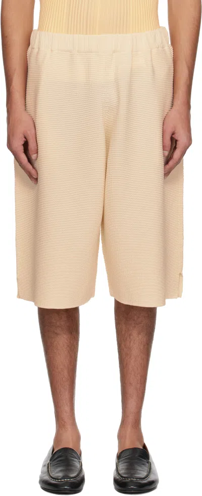 Issey Miyake Beige Tight Twist Cotton Knit Shorts In Neutral
