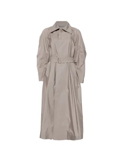 Issey Miyake Belted Coat In Neutral