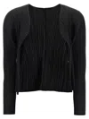 Issey Miyake Long Sleeve Cardigan Featuring A Pleated Design In Black