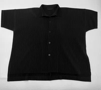 Pre-owned Issey Miyake Black Button Down Camp-collar Pleated Shirt