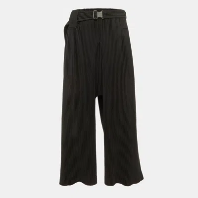 Pre-owned Issey Miyake Black Crepe Pleated Wide Leg Trousers M