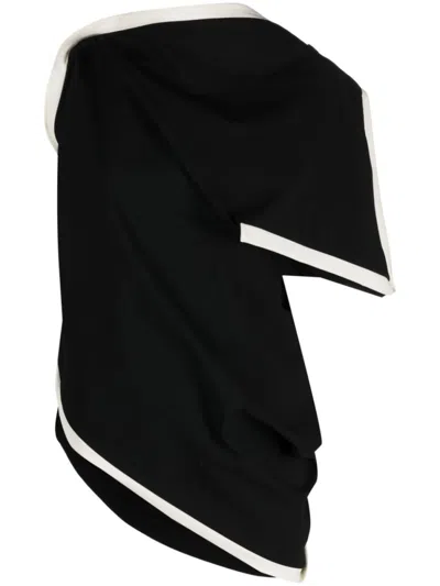 Issey Miyake Assembled Asymmetric Draped Blouse In Black  