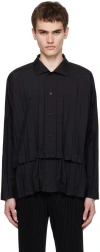 Issey Miyake Pleated Double-edge Short-sleeve Shirt In 15-black