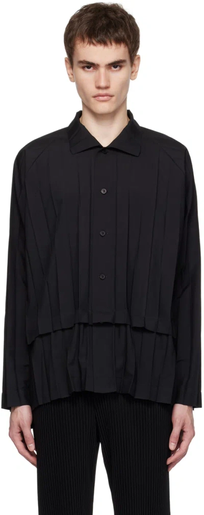 Issey Miyake Pleated Double-edge Short-sleeve Shirt In 15-black