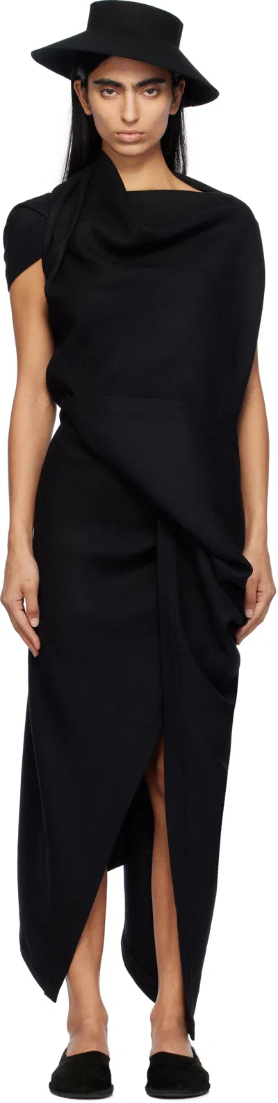 Issey Miyake Entwine Draped Wool Dress In 15 Black