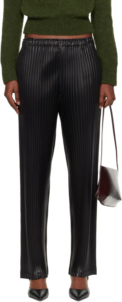 Issey Miyake Black Glossed Metal Pleats Trousers