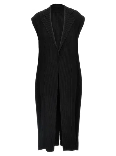 ISSEY MIYAKE BLACK HATCHING PLEATS DRESS